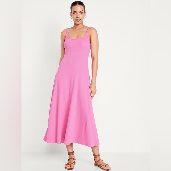 OLD NAVY Fit & Flare Ribbed Maxi Maternity Cotton Tank Dress Tan Pink Size L - Picture 1 of 5